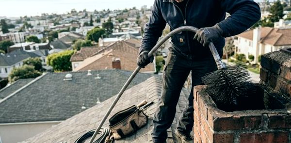 Sweep dropping rods down a flue from a Staten Island ridgeline